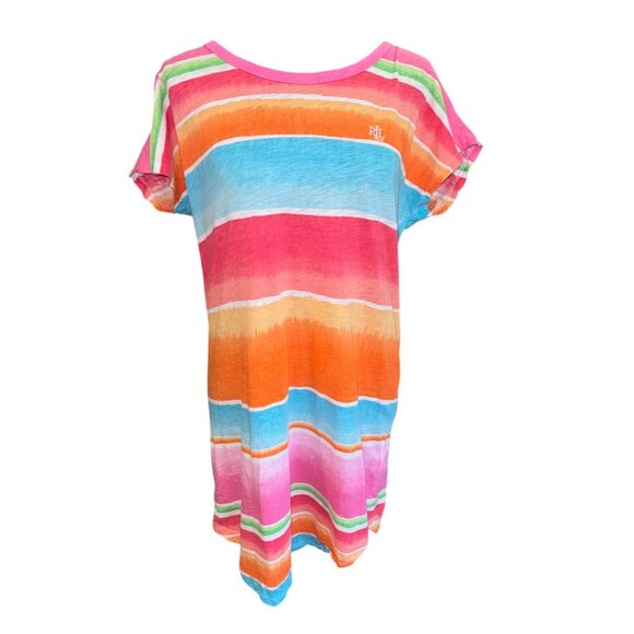Lauren Ralph Lauren Multicolor Striped Cotton Short-Sleeve T-Shirt Dress M Money - Picture 1 of 9